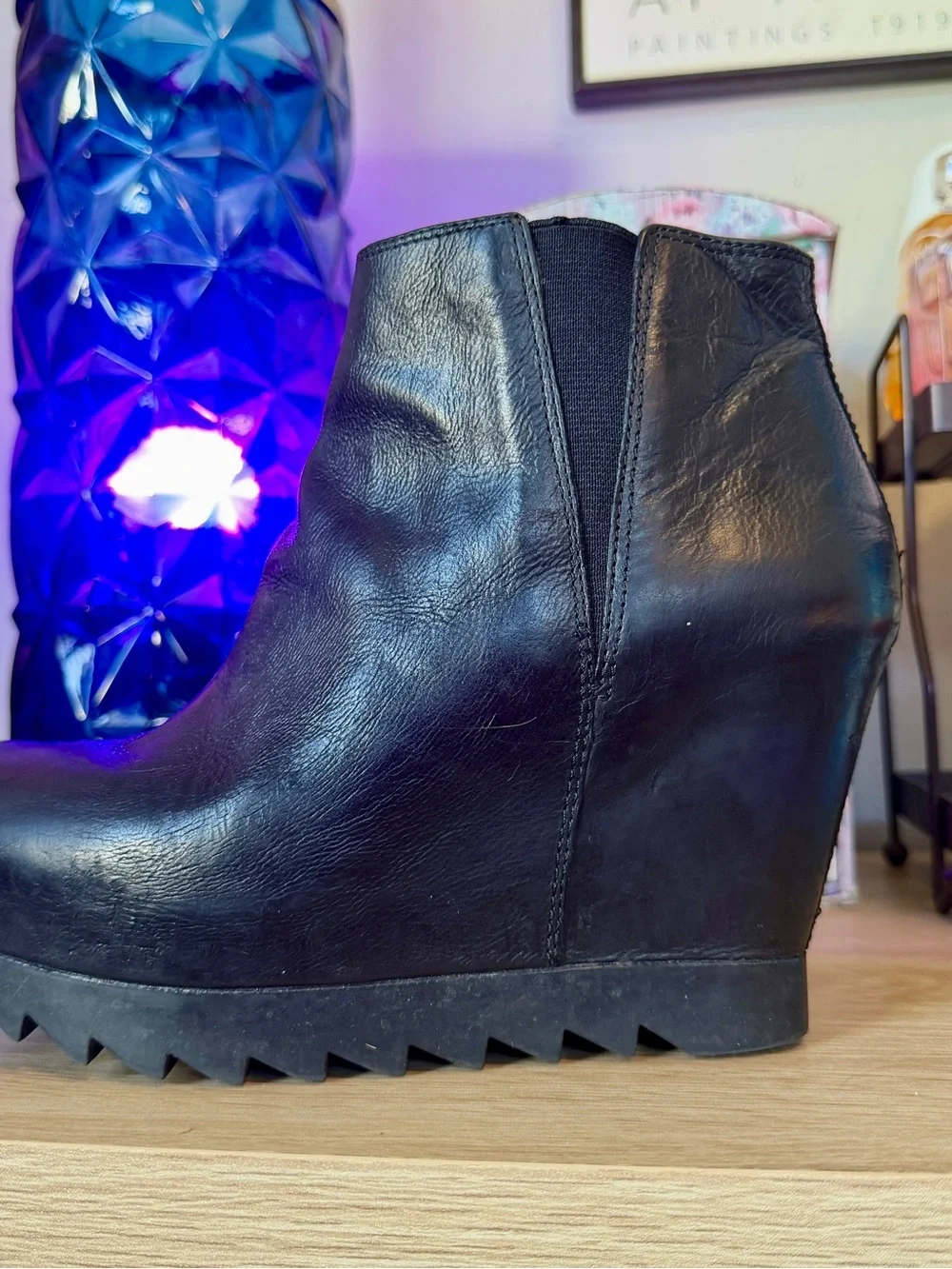 ASH Iron Black Leather Wedge Ankle Boots - US 8 / 38